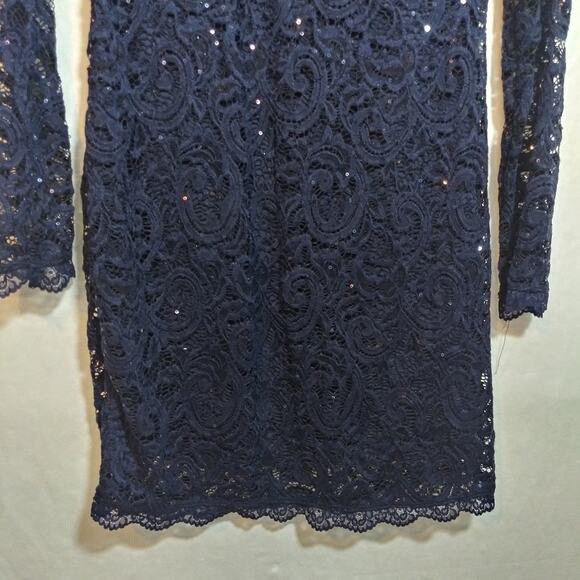 My Michelle Navy Blue Lace & Sequin Bodycon Dress Event Classic Size L - Picture 3 of 8